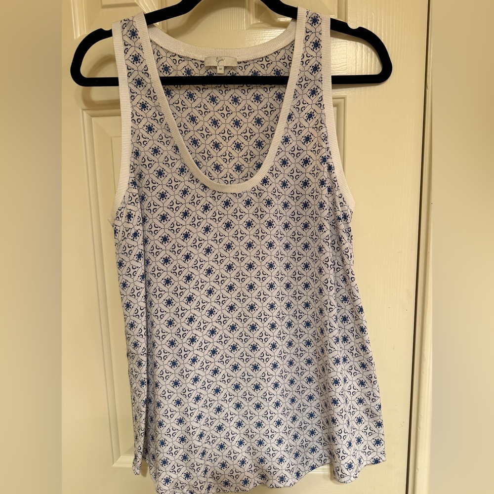 Joie White and Blue Geometric Tank Top